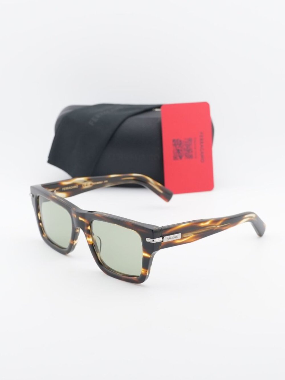 Salvatore Ferragamo SF2033S 216 Square Unisex Sunglasses - Brown / Green